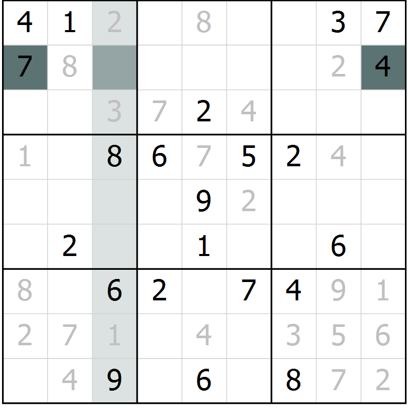 Position des candidats pour la solution de la Gr 19 page 22 du magazine de sudoku Extrême n° 042