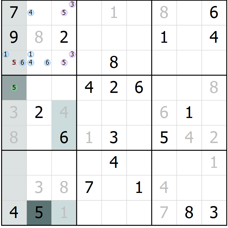 Position des candidats pour la solution de la Gr 20 page 23 du magazine de sudoku Extrême n° 042