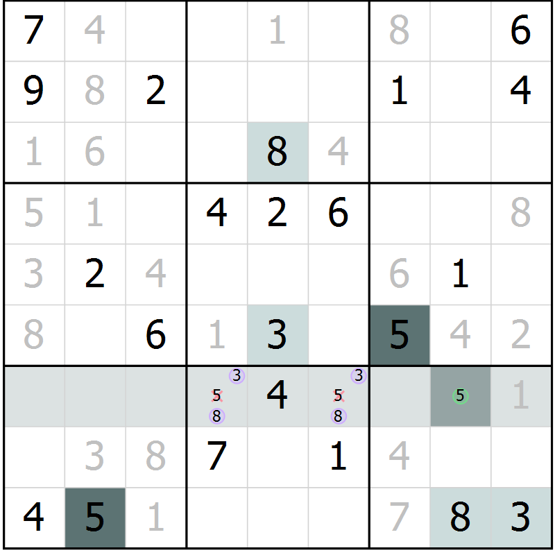 Position des candidats pour la solution de la Gr 20 page 23 du magazine de sudoku Extrême n° 042