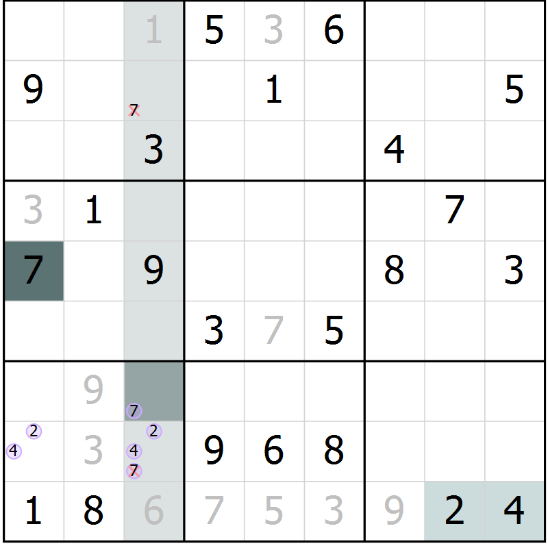 Position des candidats pour la solution de la Gr 21 page 24 du magazine de sudoku Extrême n° 042