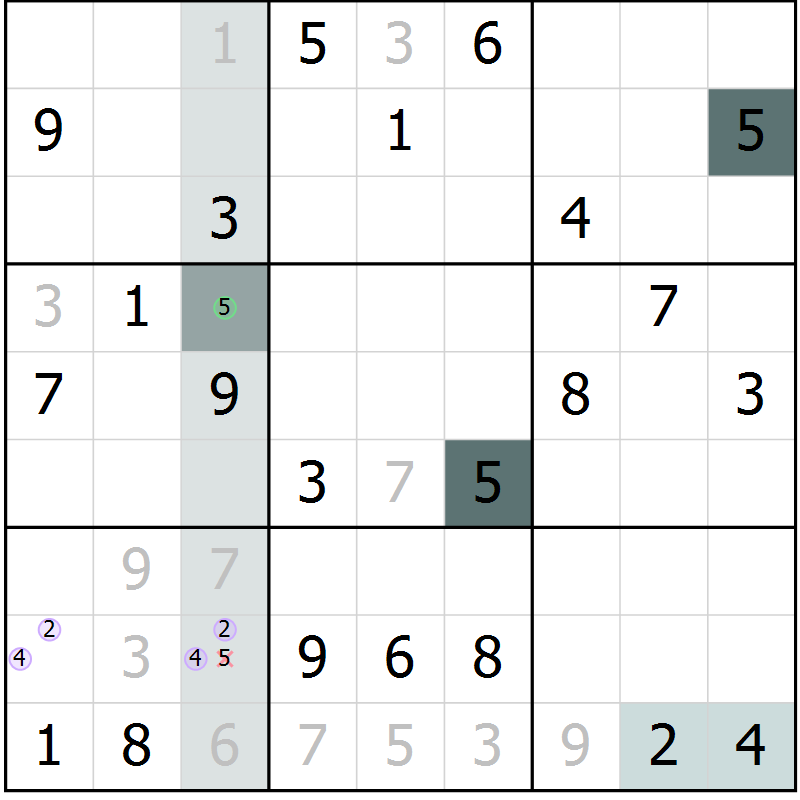 Position des candidats pour la solution de la Gr 21 page 24 du magazine de sudoku Extrême n° 042