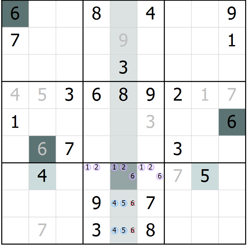 Position des candidats pour la solution de la Gr 22 page 25 du magazine de sudoku Extrême n° 042
