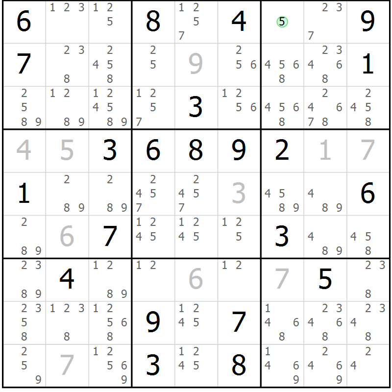 Position des candidats pour la solution de la Gr 22 page 25 du magazine de sudoku Extrême n° 042