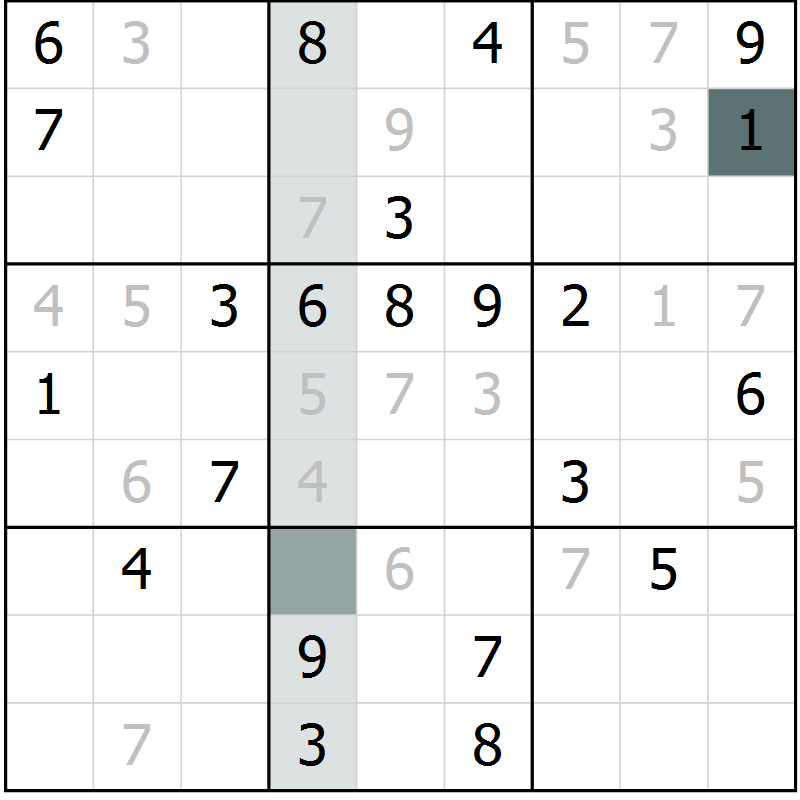 Position des candidats pour la solution de la Gr 22 page 25 du magazine de sudoku Extrême n° 042