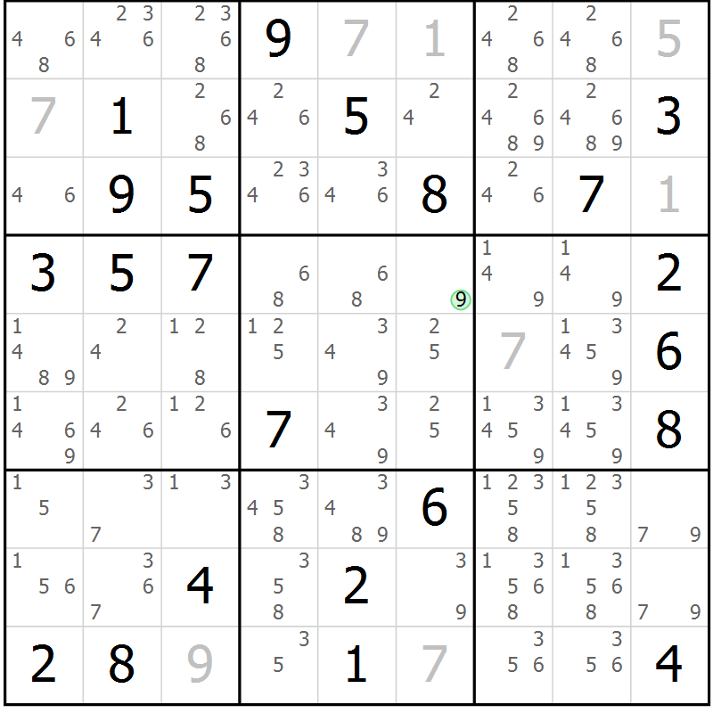 Position des candidats pour la solution de la Gr 23 page 26 du magazine de sudoku Extrême n° 042