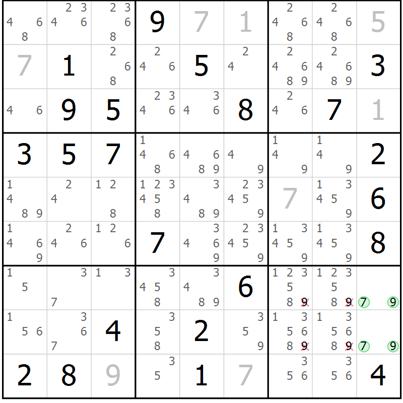 Position des candidats pour la solution de la Gr 23 page 26 du magazine de sudoku Extrême n° 042