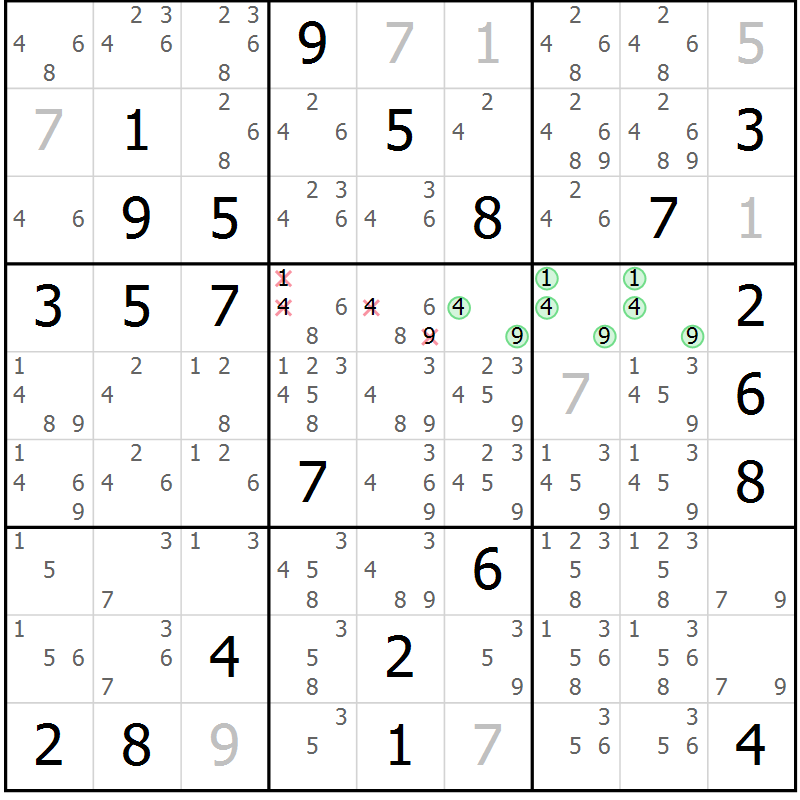 Position des candidats pour la solution de la Gr 23 page 26 du magazine de sudoku Extrême n° 042
