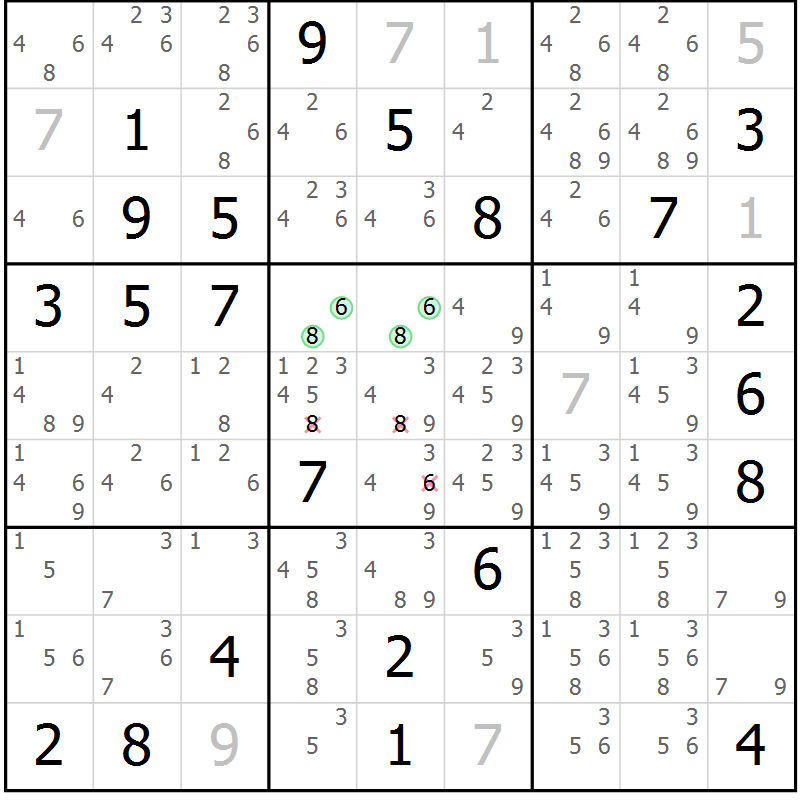 Position des candidats pour la solution de la Gr 23 page 26 du magazine de sudoku Extrême n° 042