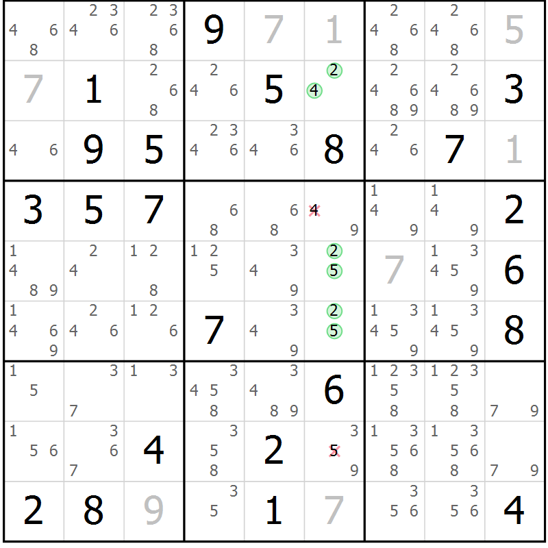 Position des candidats pour la solution de la Gr 23 page 26 du magazine de sudoku Extrême n° 042