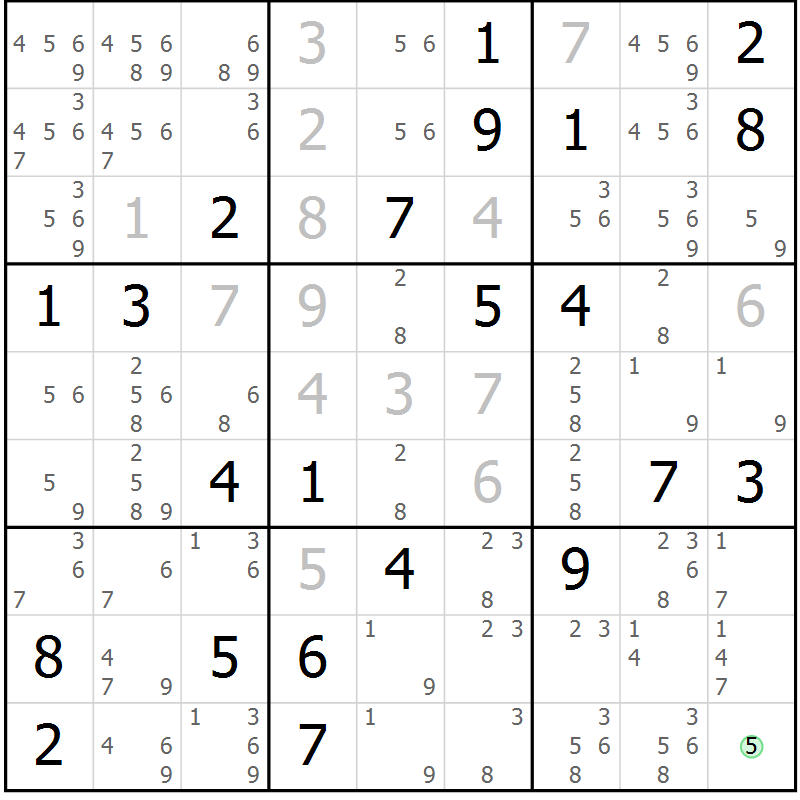 Position des candidats pour la solution de la Gr 24 page 27 du magazine de sudoku Extrême n° 042