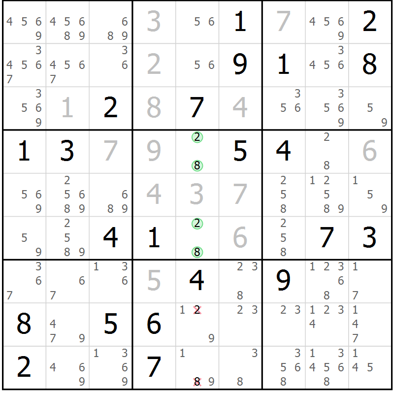 Position des candidats pour la solution de la Gr 24 page 27 du magazine de sudoku Extrême n° 042