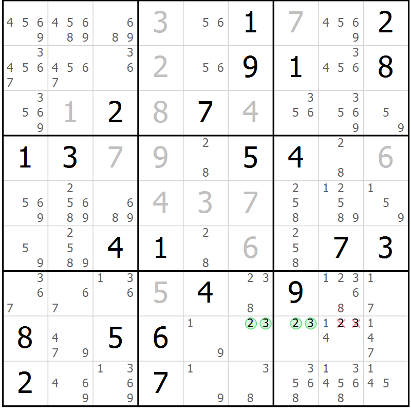 Position des candidats pour la solution de la Gr 24 page 27 du magazine de sudoku Extrême n° 042