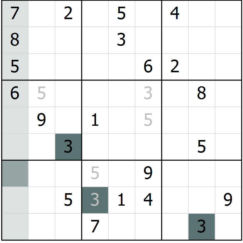 Position des candidats pour la solution de la Gr 25 page 28 du magazine de sudoku Extrême n° 042