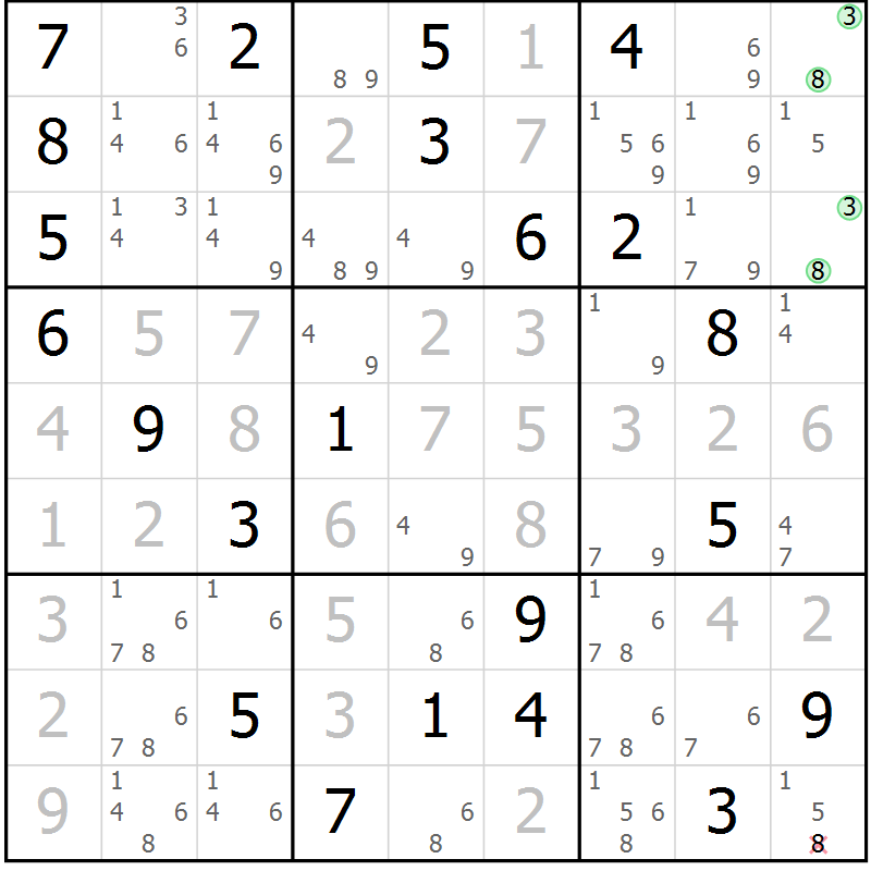 Position des candidats pour la solution de la Gr 25 page 28 du magazine de sudoku Extrême n° 042