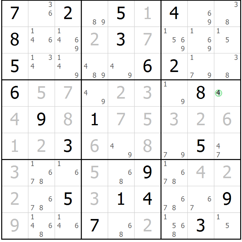 Position des candidats pour la solution de la Gr 25 page 28 du magazine de sudoku Extrême n° 042