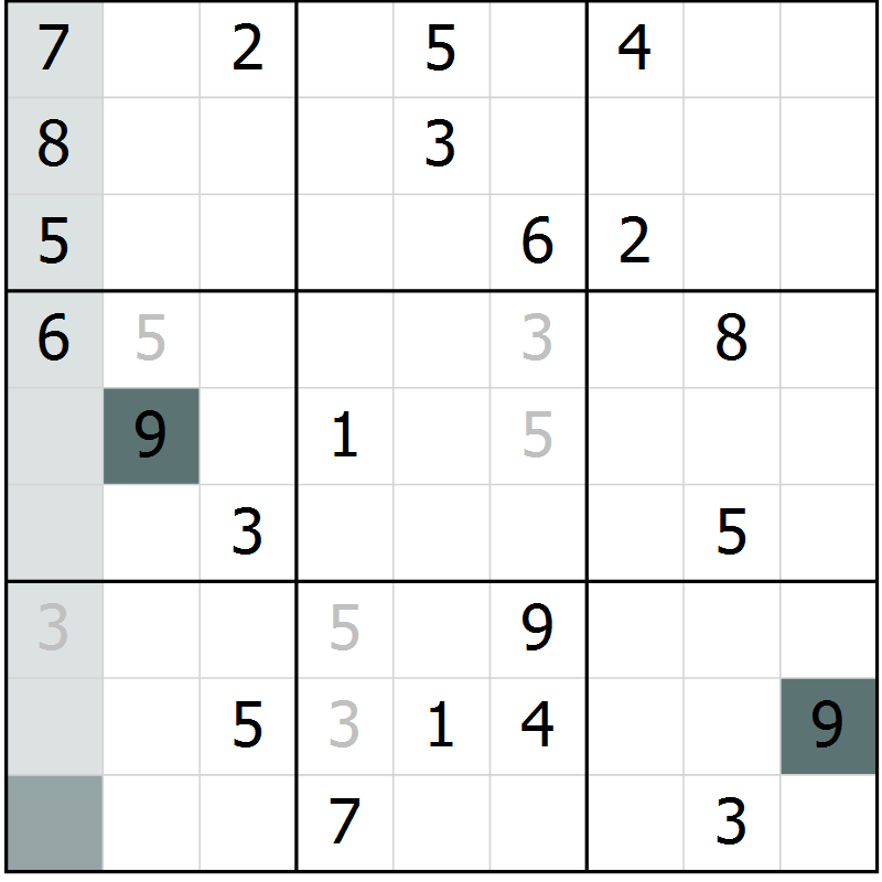 Position des candidats pour la solution de la Gr 25 page 28 du magazine de sudoku Extrême n° 042