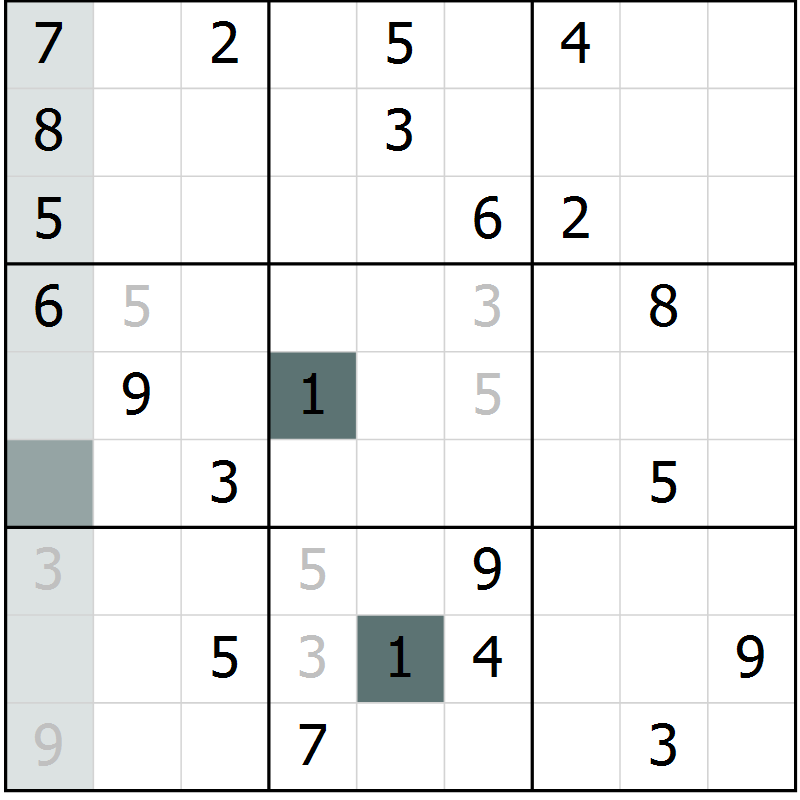 Position des candidats pour la solution de la Gr 25 page 28 du magazine de sudoku Extrême n° 042