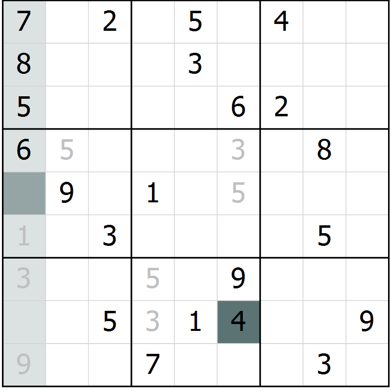 Position des candidats pour la solution de la Gr 25 page 28 du magazine de sudoku Extrême n° 042