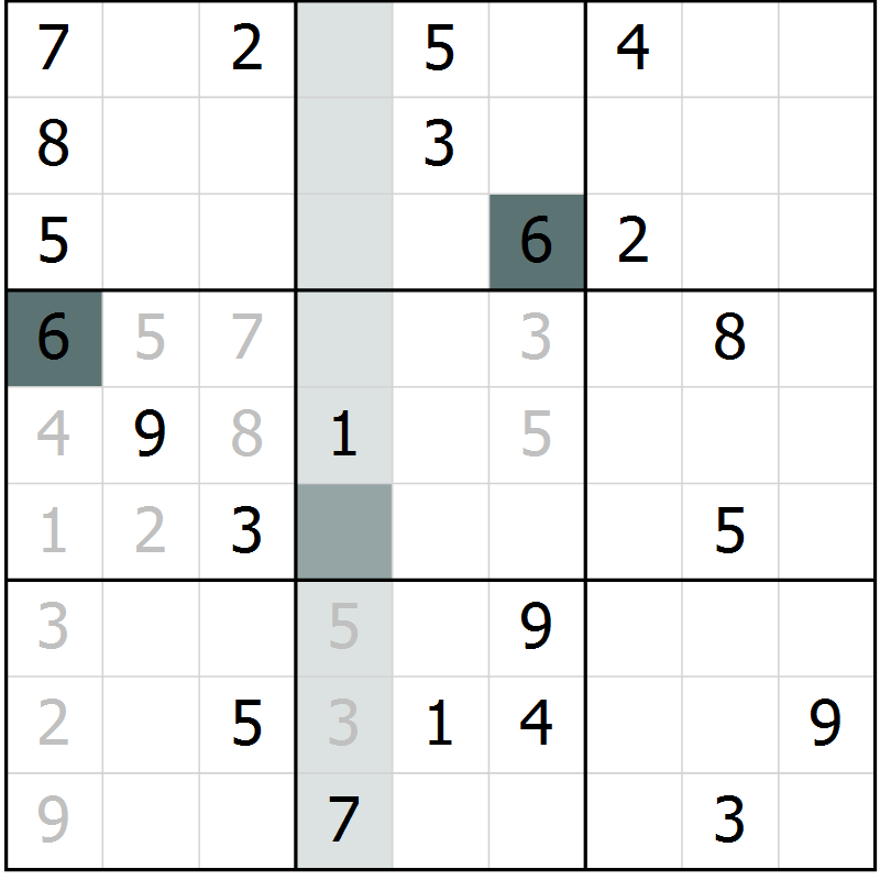 Position des candidats pour la solution de la Gr 25 page 28 du magazine de sudoku Extrême n° 042
