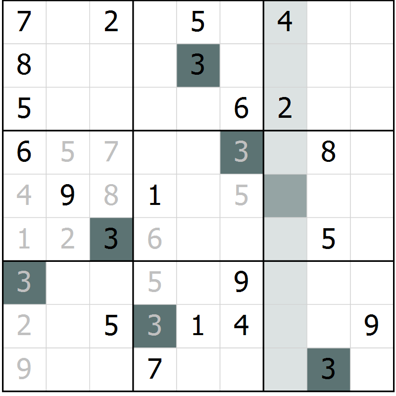 Position des candidats pour la solution de la Gr 25 page 28 du magazine de sudoku Extrême n° 042