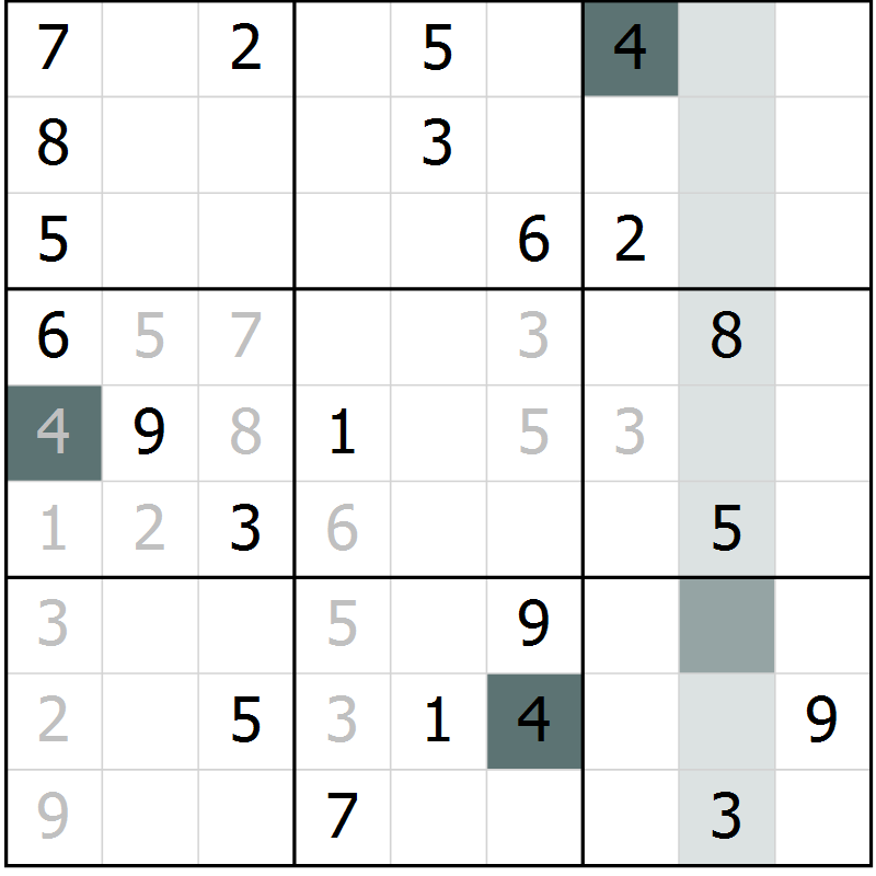 Position des candidats pour la solution de la Gr 25 page 28 du magazine de sudoku Extrême n° 042