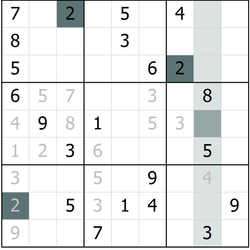 Position des candidats pour la solution de la Gr 25 page 28 du magazine de sudoku Extrême n° 042