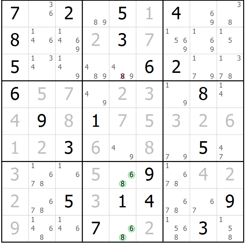 Position des candidats pour la solution de la Gr 25 page 28 du magazine de sudoku Extrême n° 042