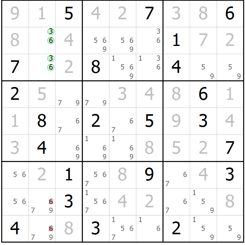 Position des candidats pour la solution de la Gr 26 page 29 du magazine de sudoku Extrême n° 042