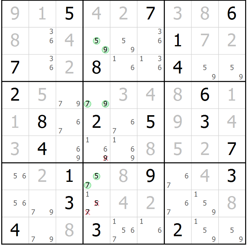 Position des candidats pour la solution de la Gr 26 page 29 du magazine de sudoku Extrême n° 042