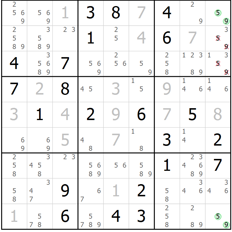 Position des candidats pour la solution de la Gr 27 page 30 du magazine de sudoku Extrême n° 042