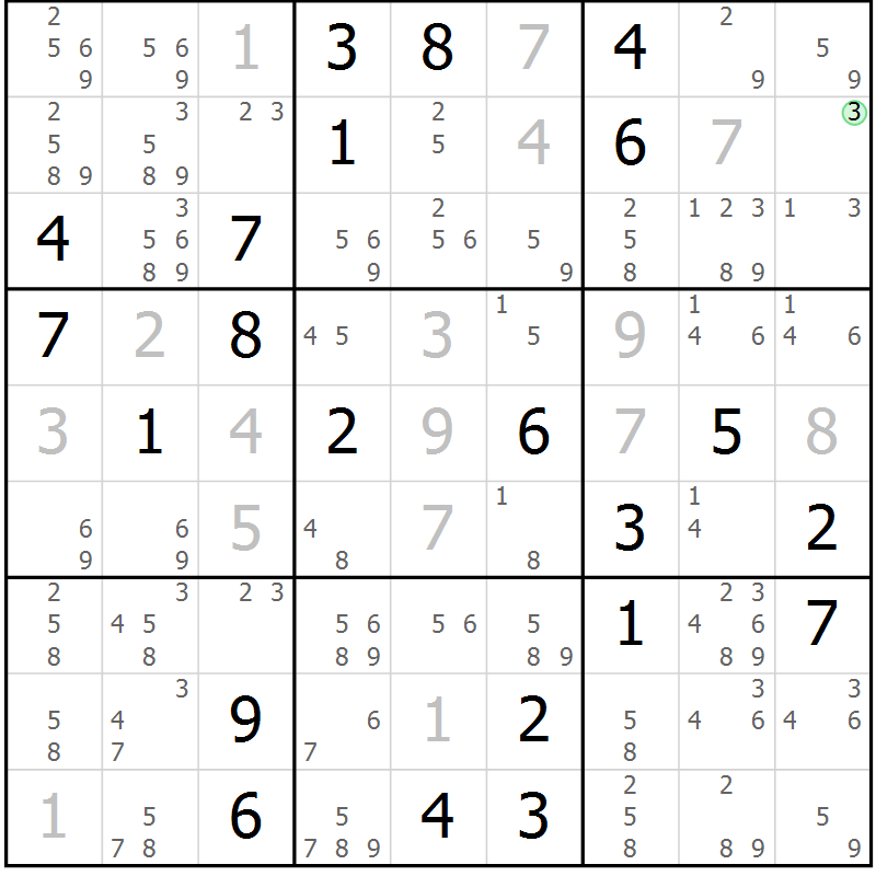 Position des candidats pour la solution de la Gr 27 page 30 du magazine de sudoku Extrême n° 042