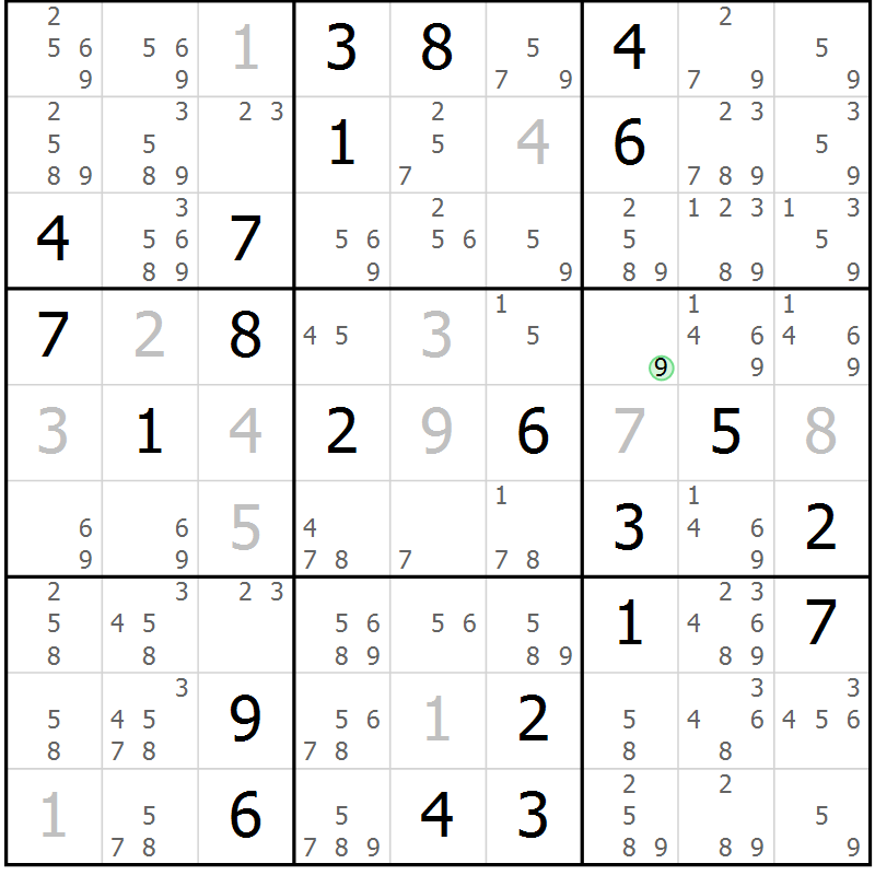Position des candidats pour la solution de la Gr 27 page 30 du magazine de sudoku Extrême n° 042
