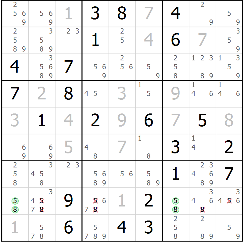 Position des candidats pour la solution de la Gr 27 page 30 du magazine de sudoku Extrême n° 042