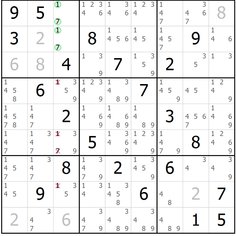 Position des candidats pour la solution de la Gr 28 page 31 du magazine de sudoku Extrême n° 042