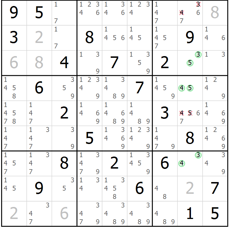Position des candidats pour la solution de la Gr 28 page 31 du magazine de sudoku Extrême n° 042