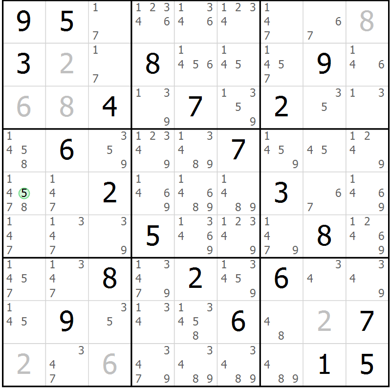Position des candidats pour la solution de la Gr 28 page 31 du magazine de sudoku Extrême n° 042