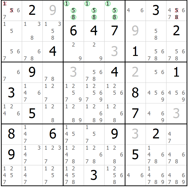 Position des candidats pour la solution de la Gr 29 page 32 du magazine de sudoku Extrême n° 042