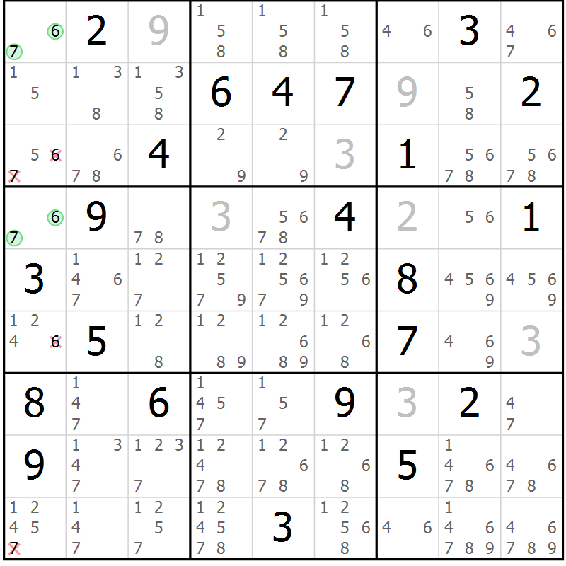 Position des candidats pour la solution de la Gr 29 page 32 du magazine de sudoku Extrême n° 042