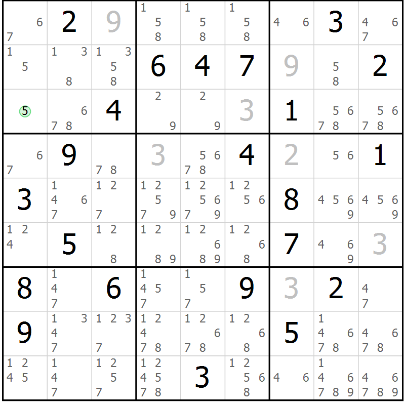 Position des candidats pour la solution de la Gr 29 page 32 du magazine de sudoku Extrême n° 042