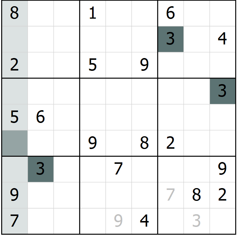 Position des candidats pour la solution de la Gr 30 page 33 du magazine de sudoku Extrême n° 042