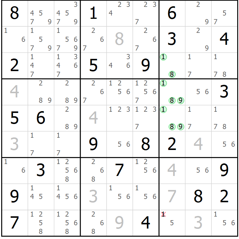 Position des candidats pour la solution de la Gr 30 page 33 du magazine de sudoku Extrême n° 042