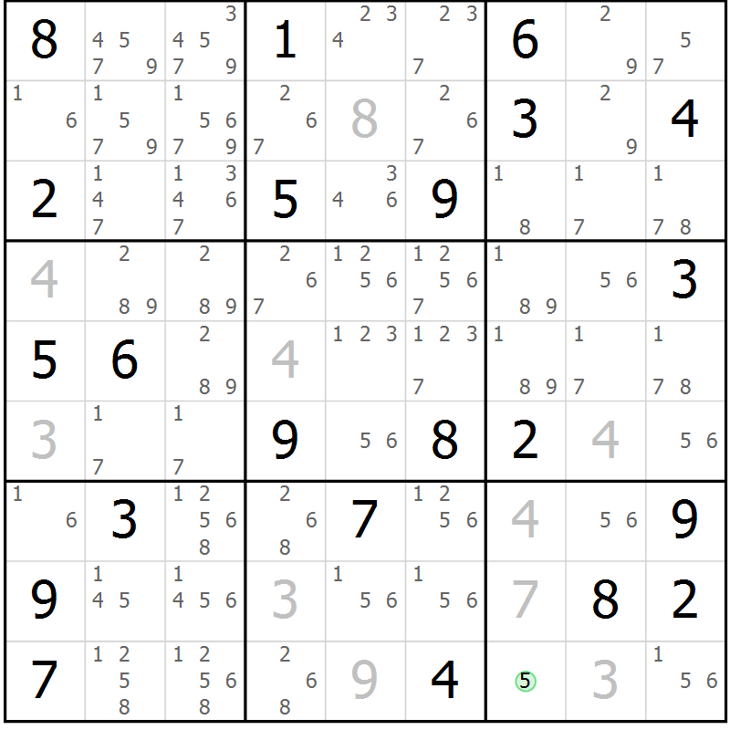 Position des candidats pour la solution de la Gr 30 page 33 du magazine de sudoku Extrême n° 042