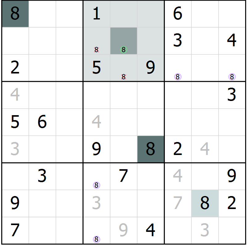Position des candidats pour la solution de la Gr 30 page 33 du magazine de sudoku Extrême n° 042