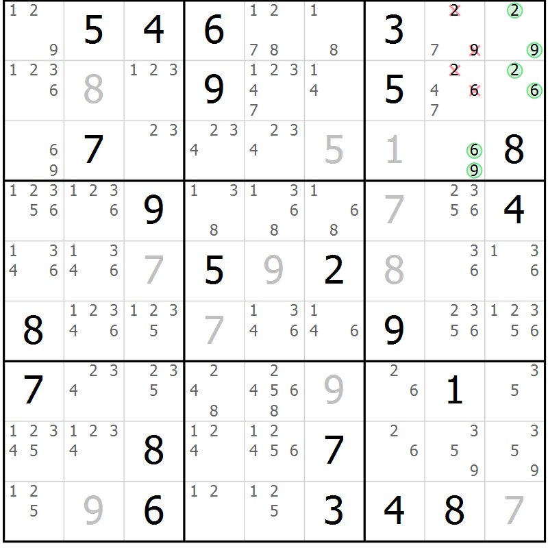 Position des candidats pour la solution de la Gr 32 page 35 du magazine de sudoku Extrême n° 042