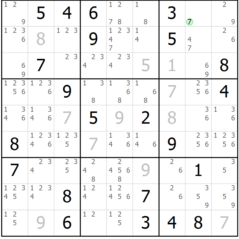 Position des candidats pour la solution de la Gr 32 page 35 du magazine de sudoku Extrême n° 042
