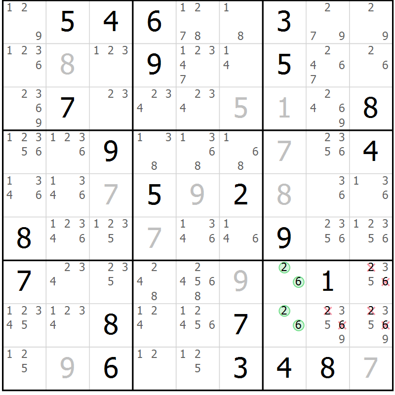 Position des candidats pour la solution de la Gr 32 page 35 du magazine de sudoku Extrême n° 042