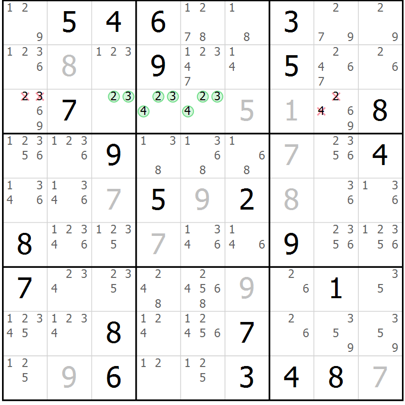 Position des candidats pour la solution de la Gr 32 page 35 du magazine de sudoku Extrême n° 042