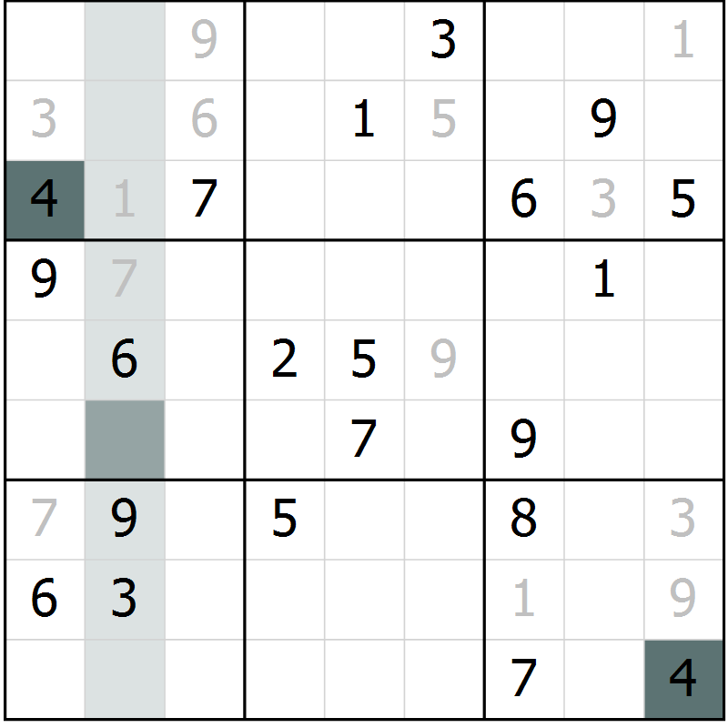 Position des candidats pour la solution de la Gr 33 page 36 du magazine de sudoku Extrême n° 042