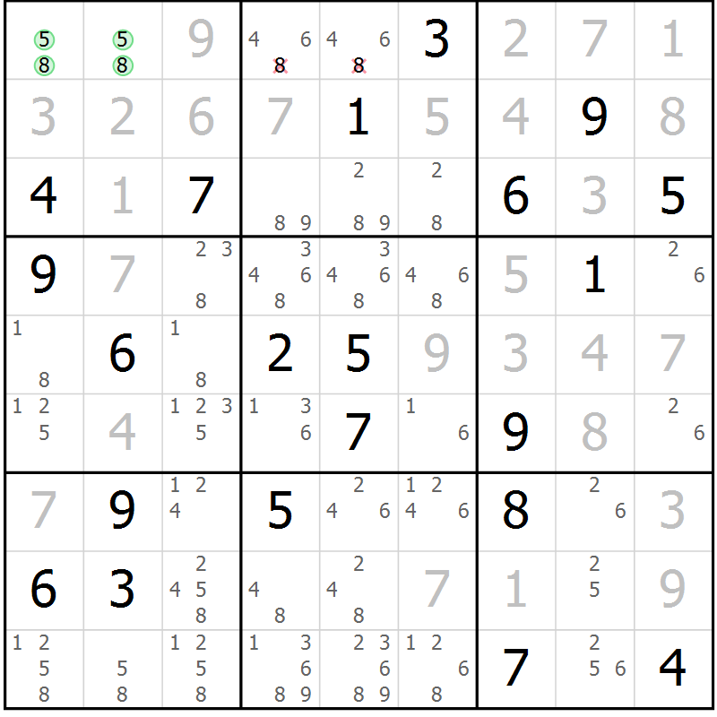 Position des candidats pour la solution de la Gr 33 page 36 du magazine de sudoku Extrême n° 042