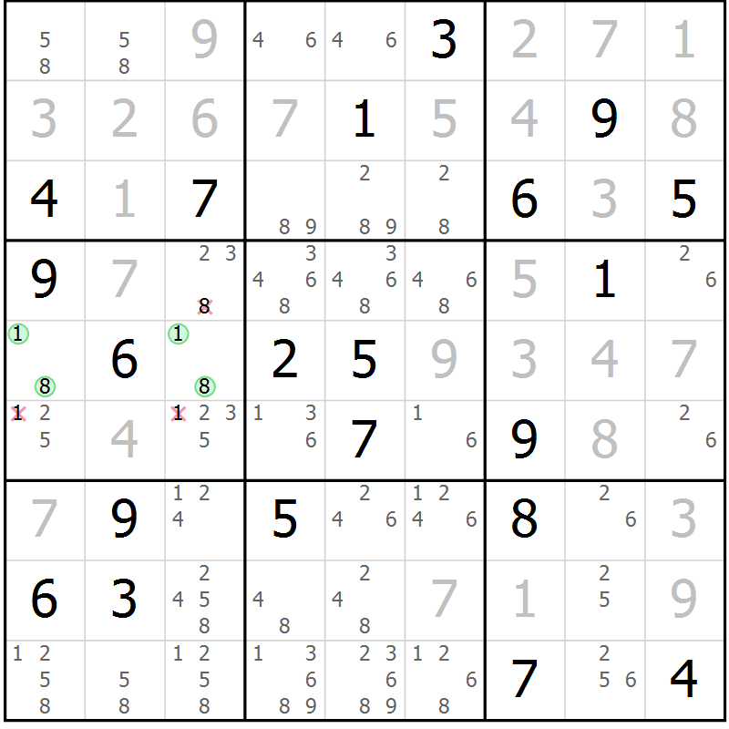 Position des candidats pour la solution de la Gr 33 page 36 du magazine de sudoku Extrême n° 042